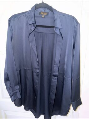 TRUTH Navy Satin Button-Down Blouse